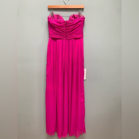Badgley Mischka Collection Magenta Fluorescent Chiffon Strapless Gown 10 - Picture 6 of 15